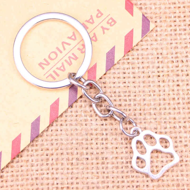 20pcs Fashion Keychain 19x17mm dog bear paw Pendants DIY Men Jewelry Car Key Chain Ring Holder Souvenir For Gift