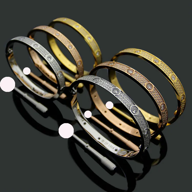 3 Row Full Diamond Titanium Steel Bracelet Fashion Women Men Couple Bracelets Bangles Valentine Jewelry with velvet bag