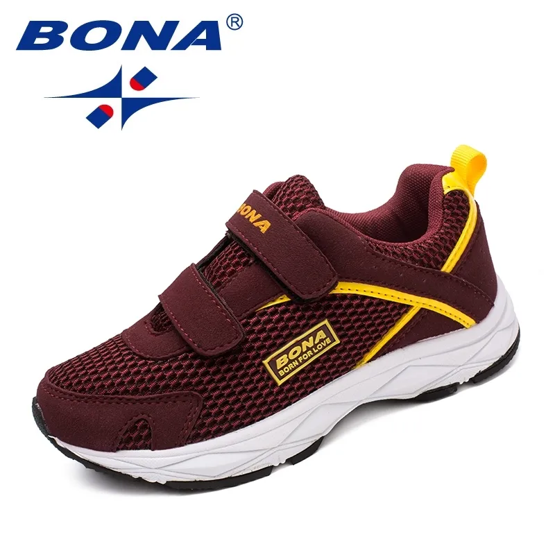 BONA New Fashion Style Children Casual Shoes Mesh Girls Flats Hook & Loop Girls Loafers Outdoor Fashion Sneakers Free Shipping 201128