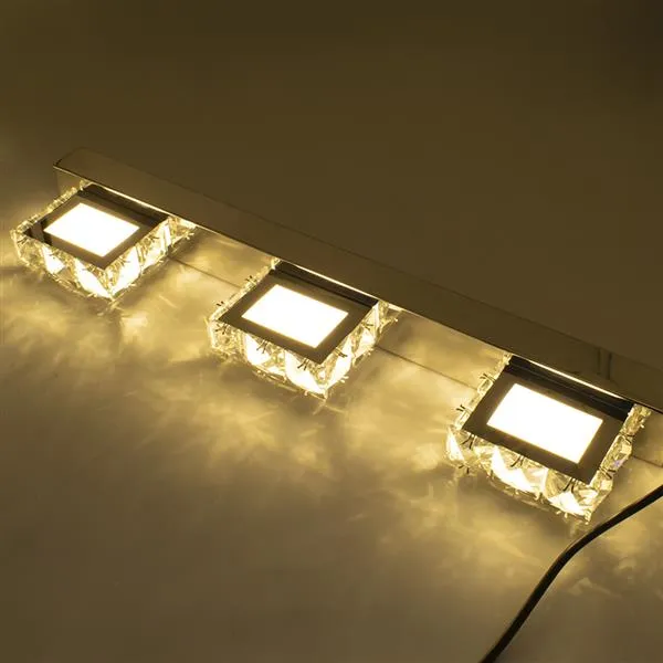 9W Tre luci Superficie di cristallo Bagno Bedroom Lamp Lampada da letto Warm White Light Silver Super Luminosità impermeabile Lampade da parete impermeabili