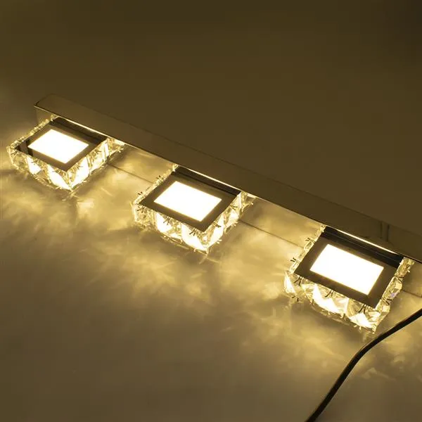 9W Three Lights Crystal Surface Bathroom Bedroom Lamp Warm White Light Silver Super brightness waterproof Wall Lamps