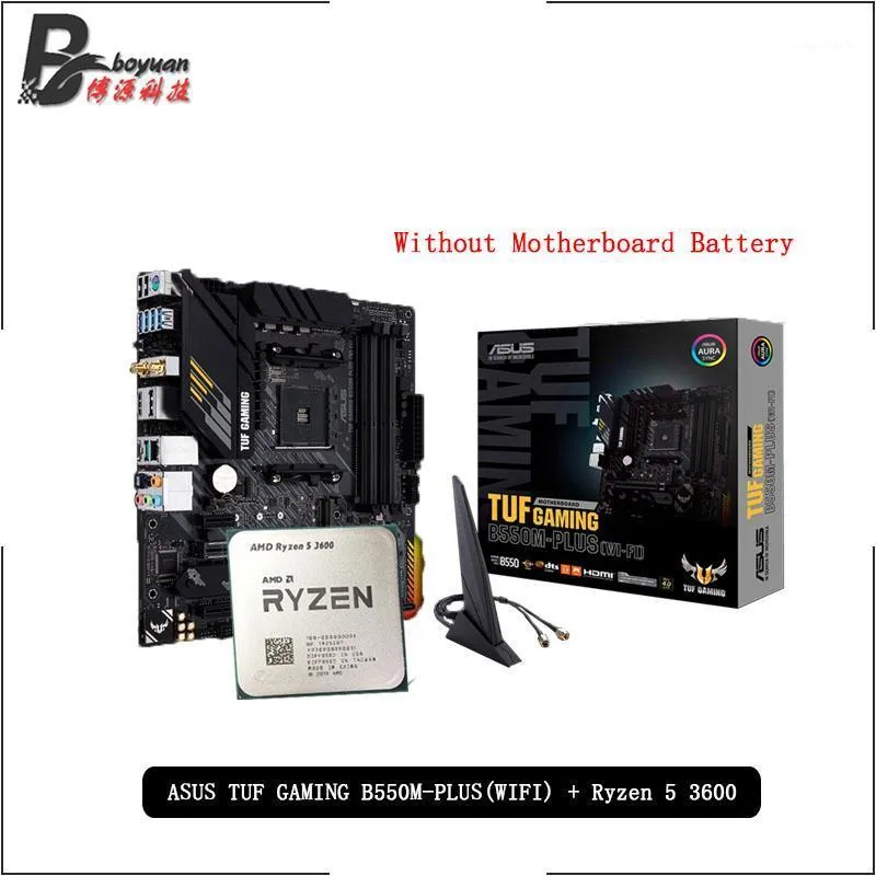 AMD RYZEN 5 3600 R5 3600 وحدة المعالجة المركزية + ASUS TUF Gaming B550M Plus (Wi-Fi) مأخذ بدلة اللوحة الأم AM4 كل جديد ولكن بدون برودة 1