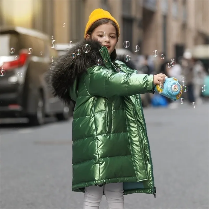 Blanc Duvet De Canard Kid Fille Col De Fourrure De Racoon Épais Chaud Enfants Brillant Vestes D'hiver Enfants Doudounes Pour Garçon Manteau Adolescent Parka LJ201017