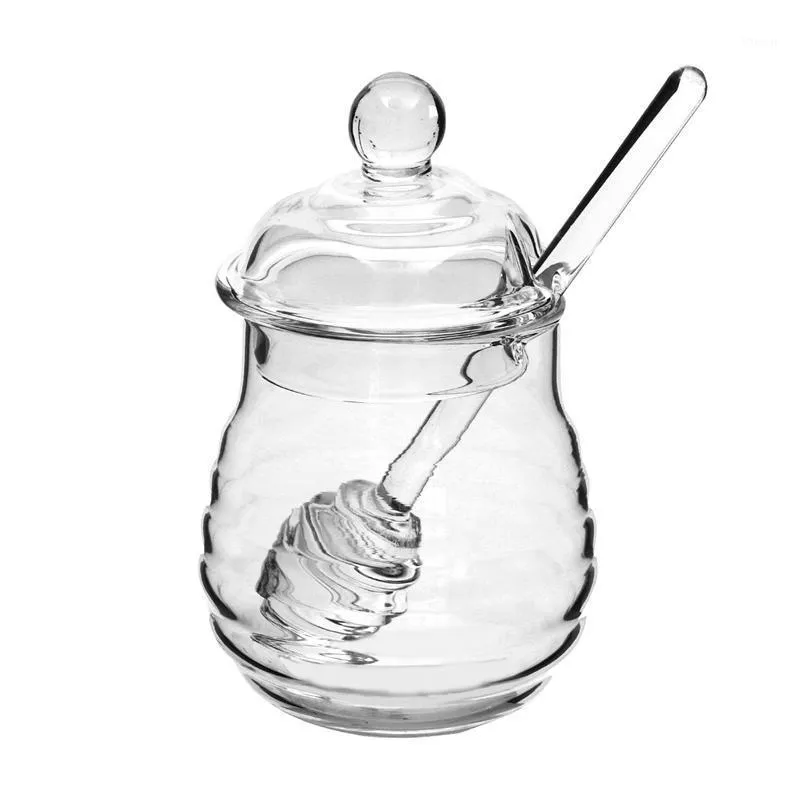 250ml Glass Honey Pot Clear Jam Jar Set with Dipper and Lid Kitchen Sotrage Bottle for Home Kitchen Use1
