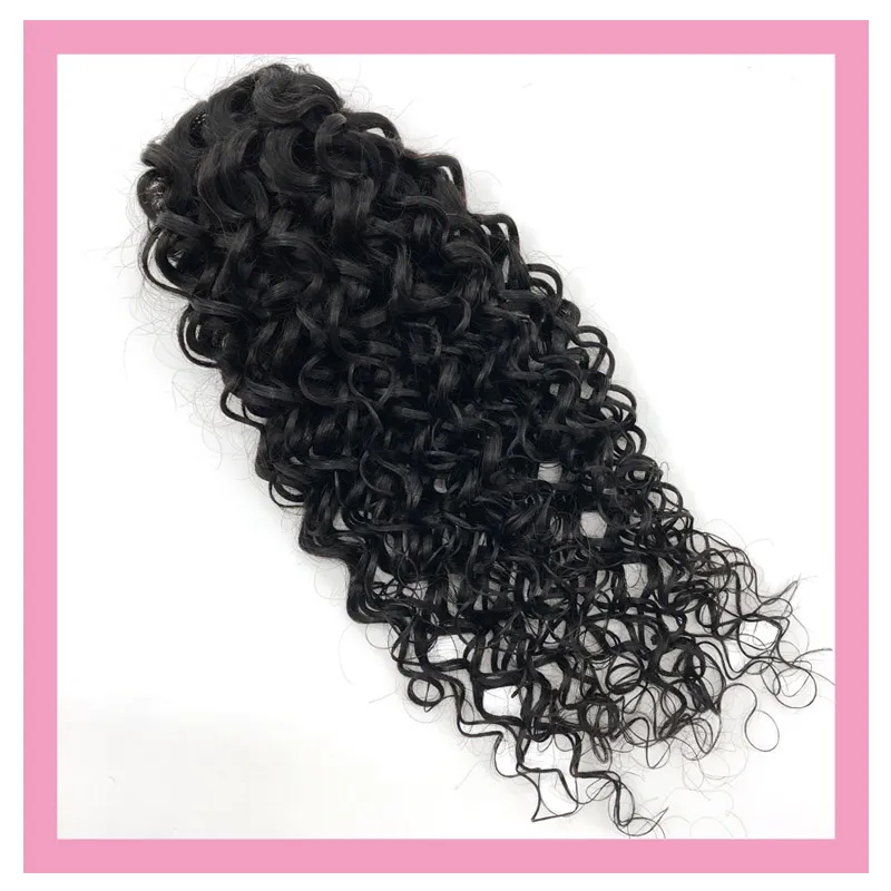 Indian Ponytails Water Wave 8-26 tum 100% Human Hair Extensions Products Water Curly 1B# 100G Water Wave Ponytail Remy Ins