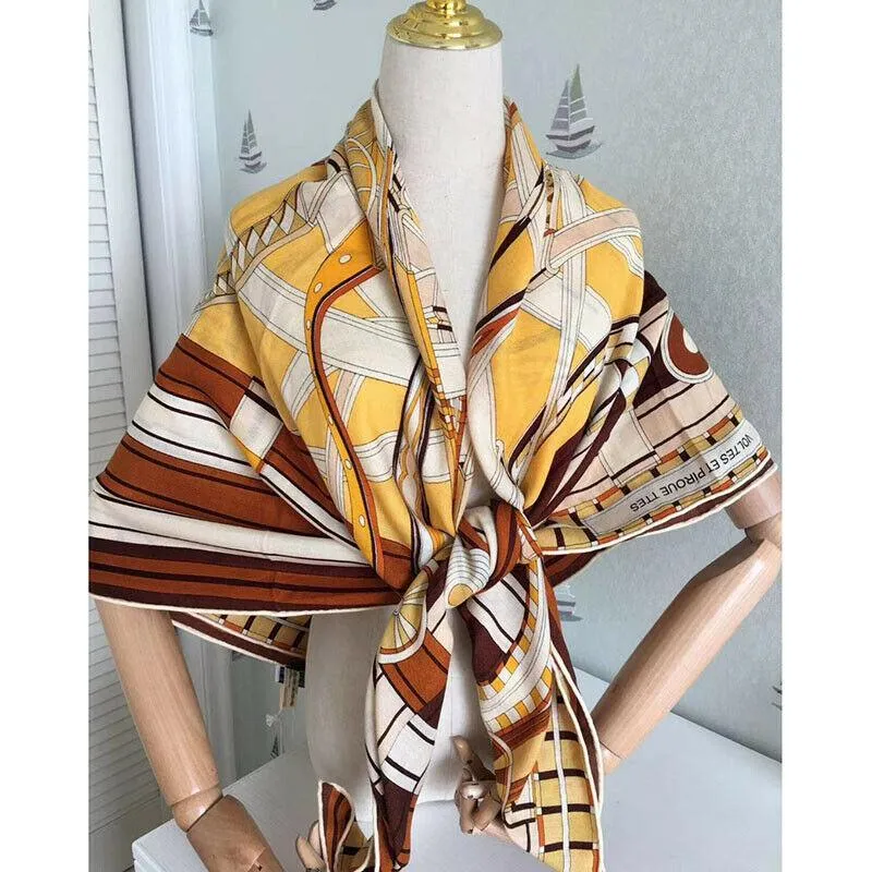 70% Cashmere 30% Silk Thin Scarf Luxury Fashion Belt Print Shawl Office Party Travel Kerchief Stole 135*135cm