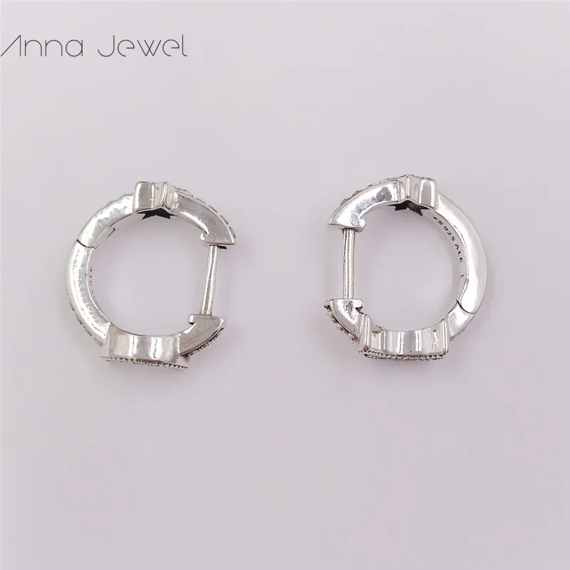 Authentique Argent Sterling 925 Pandora Croissant de Lune Étoiles Perlé Hoop Boucles d'Oreilles de Luxe pour Femmes Hommes Fille Saint Valentin Cadeau d'anniversaire 299152C01