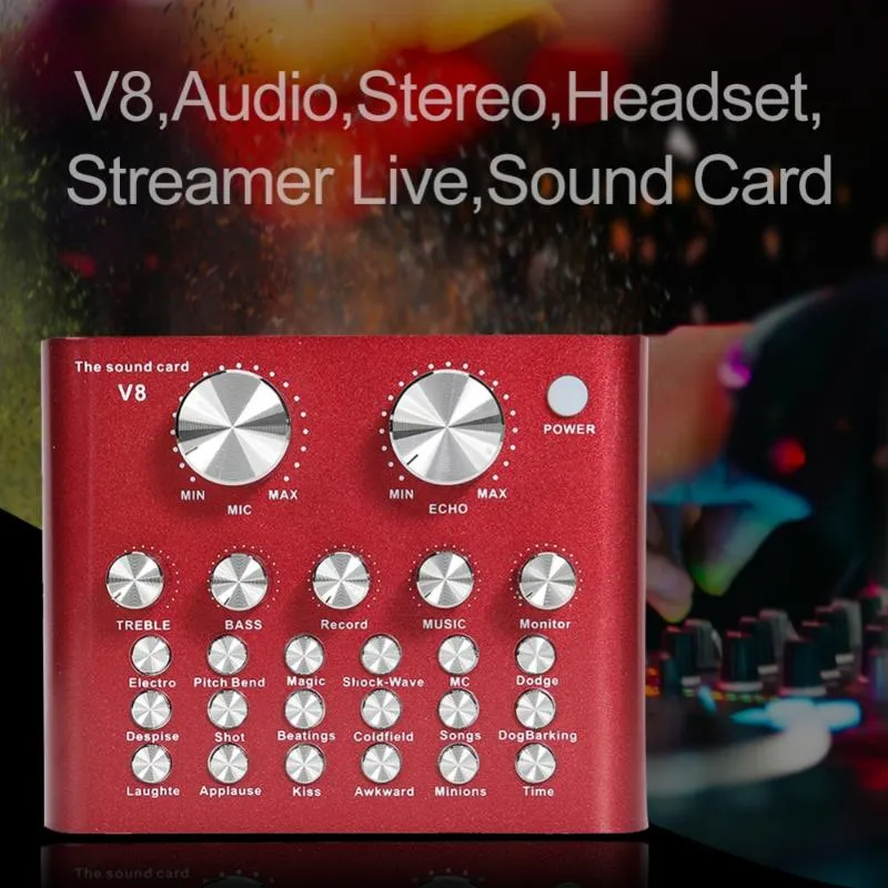 V8 Audio Stereo USB -гарнитура микрофона Webcast Streamer Live Sound Card DSP Entertainment Streamer Studio Audio Mixer Singing1254K