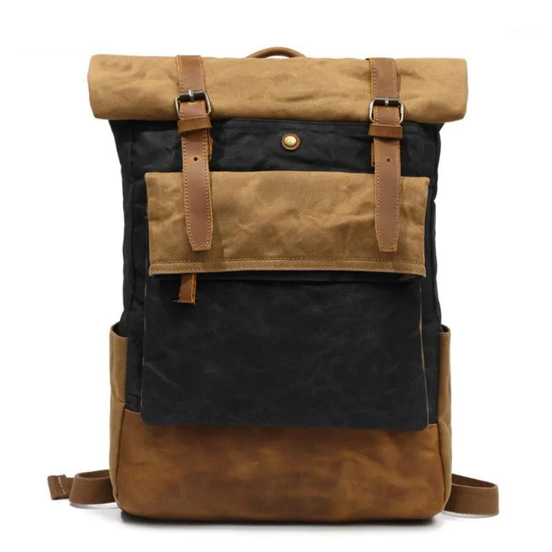 Backpack Europe Designer Male Canvas Leather Vintage Teenager Daypacks Waterproof Men Travel Rucksacks Wearproof Boy School Bags1