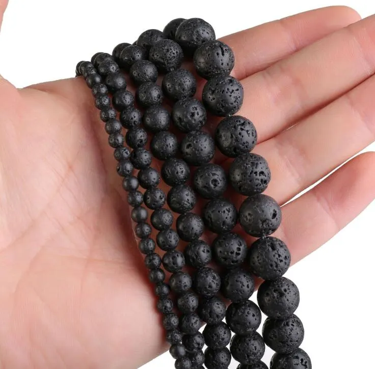 4-14mm perles de lave naturelles roche volcanique noire pierre ronde perles en vrac pour bracelet à bricoler soi-même collier boucles d'oreilles faisant