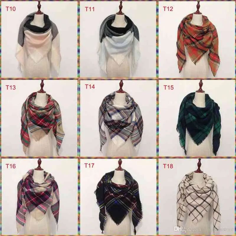 Winter triangle Scarf Tartan Cashmere Scarf Women Plaid Blanket Scarf New Designer Acrylic Basic Shawls Women's Scarves Wraps