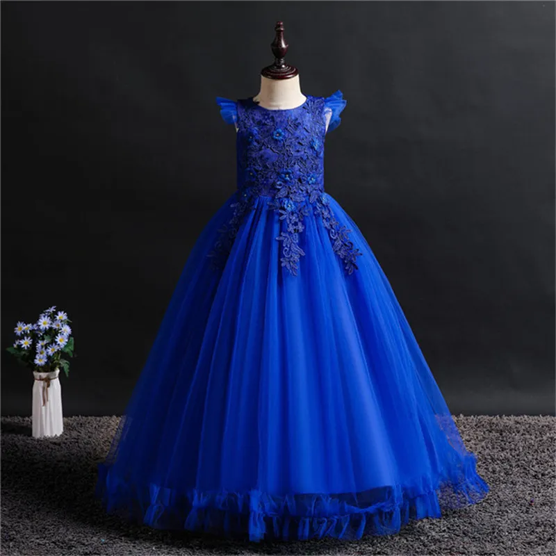 Robes de soirée princesse fantaisie pour filles longues sans manches fleur fête robe de bal robes de soirée enfant bal de mariage enfants robe F1130