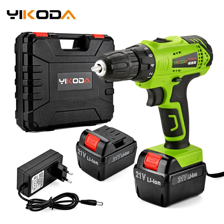 Yikoda 21V Electric Drill Litium Batteri DIY Mini Uppladdningsbar Dubbelhastighet Trådlös Skruvmejsel Hushållsverktyg C1220