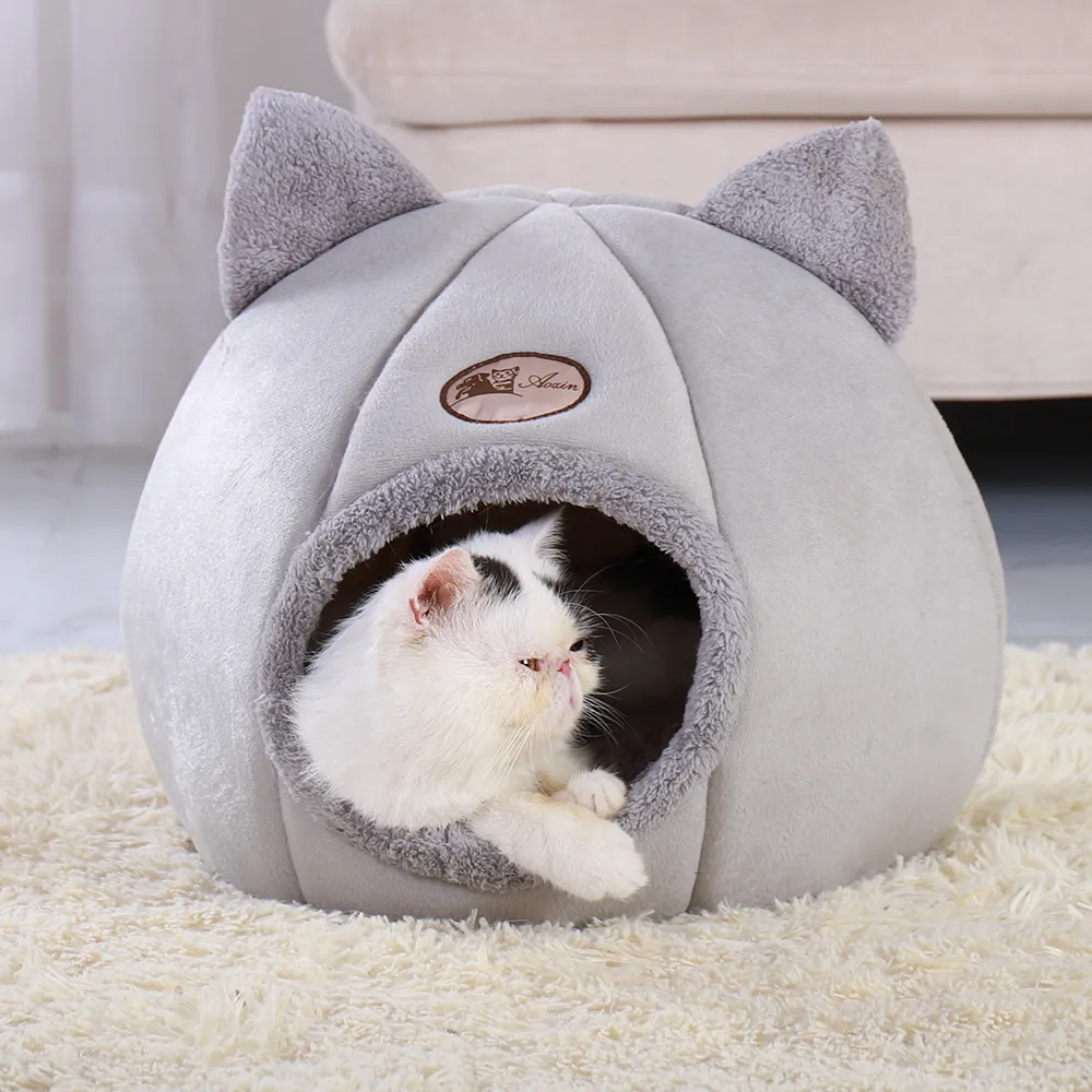 Мягкая кошачья дом теплый кровать в пещеру палатку со съемной подушкой зимняя спящая пэт -накладка гнездо кошки продукты Y200330254M