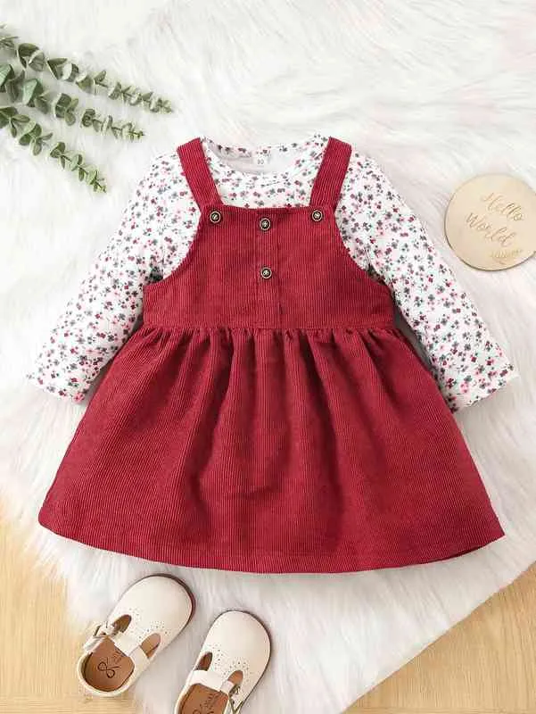 Baby Ditsy Floral Top Fake Button Overall Kleid SIE