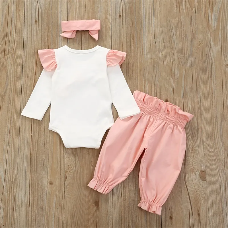 Baby meisje kleding pasgeboren zuigeling outfit set winter baby bowknot tops romper broek hoofdbanden peuter meisjes kleding sets LJ201223