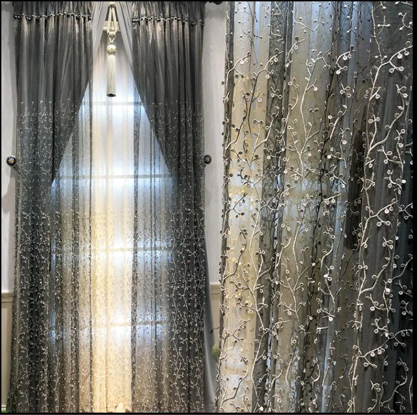 Sheer Curtains High end light luxury embroidered embossed curtain screen villa high-end lace streamer yarn living room bedroom floor