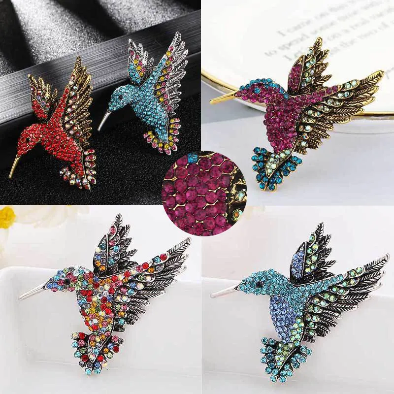 Färgglad Rhinestone Hummingbird Brosch Djurbroscher för kvinnor Korea Modeaccessoarer 5 färger Pins