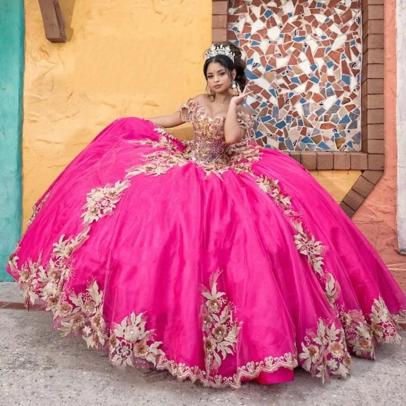 Элегантные платья Fuchsia Quinceanera кружевные аппликации возлюбленные на шнуровке Корсет задний Vestido de 15 Anos Бисероплетение сладкое 16 платье