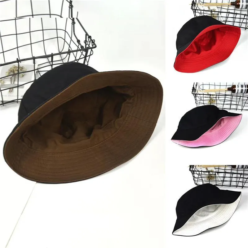 Mode kvinnor solid färg platt bomull reversibel fiskare sol hatt bucket cap platt bomull reversibel fiskare hatt hink