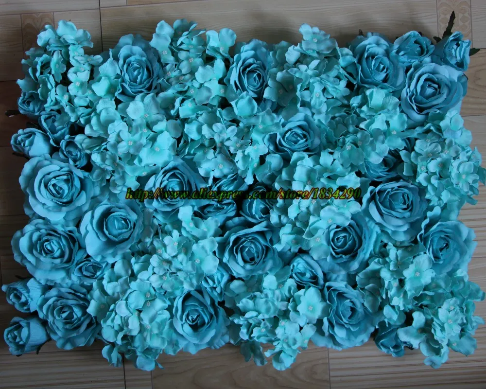 Hot Tiffany Blue -10pcs / Lot Artificiell Silk Rose och Hydrangea Flower Wall Wedding Background Decoration Tongfeng