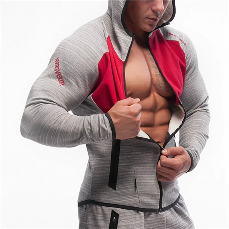 Heren Fitness Bodybuilding Sweatshirt Hoodie Sportscholen Workout Capuchon Rits Jas Mannelijke Joggers Sportkleding Casual Merk Kleding Tops 220302