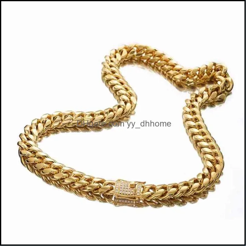 8/10/12/14/16/18mm Trendy Jewelry 316L Stainless Steel Gold Tone  Cuban Curb Link Chain Men Women Necklace 7-40