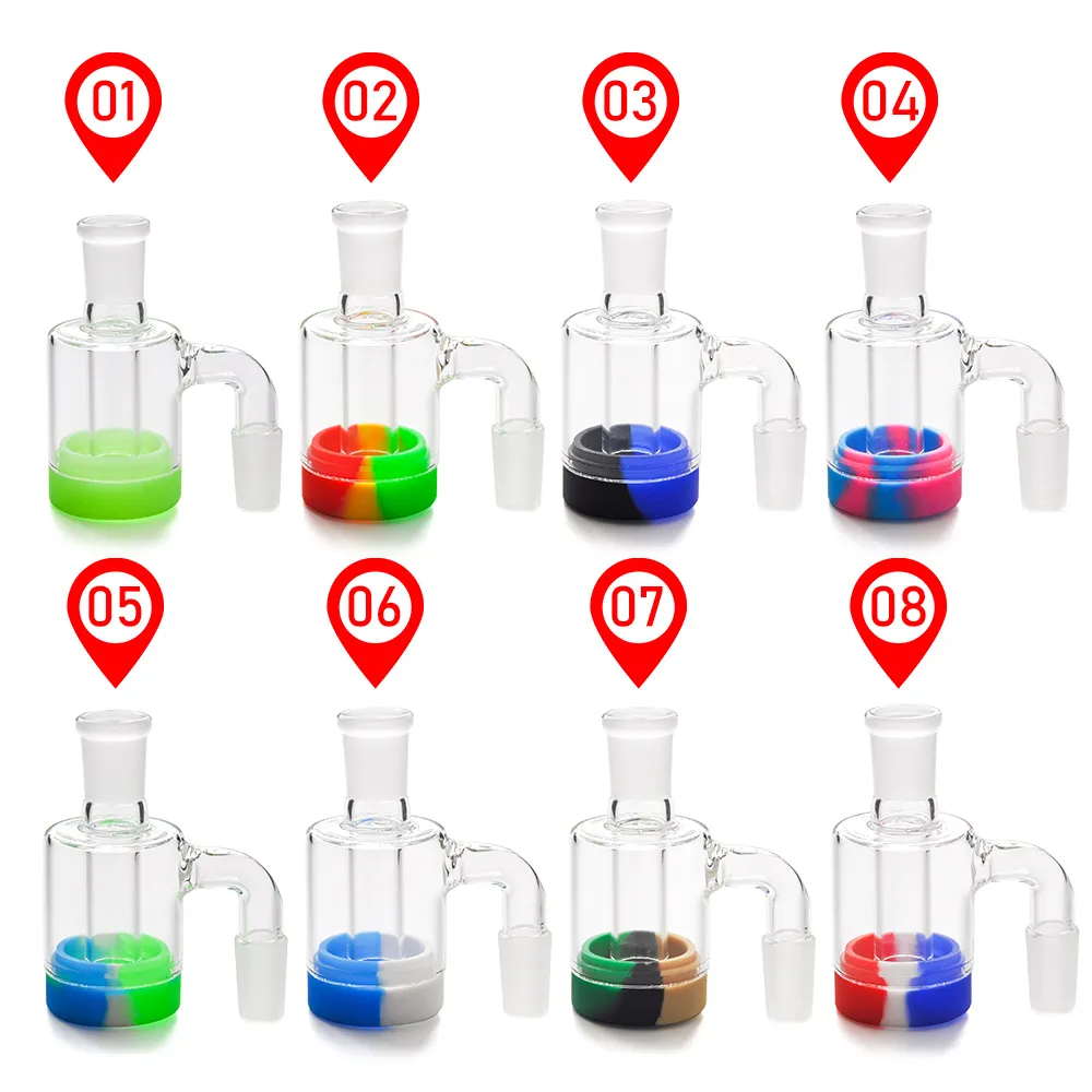 Mini cendrier en verre avec récipient en silicone de 10 ml 14 mm-14 mm pour bong en verre plate-forme pétrolière cendriers conduites d'eau en verre accessoires pour fumer