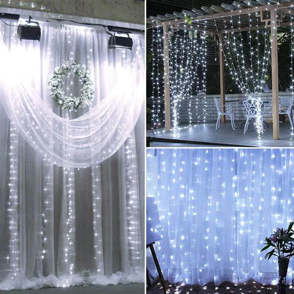 18M x 3M 1800 LED de lumière blanche chaude de Noël romantique mariage en plein air Décoration rideau Guirlande US standard Blanc ZA000939