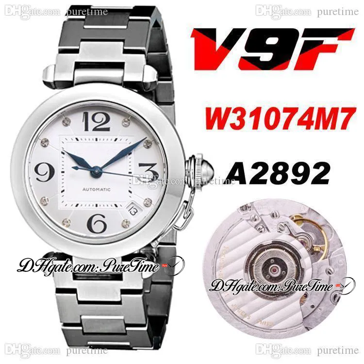 V9F 35mm W31074M7 A2892 Automatische Womens Watch Steel Case Silver Diamonds Dial Steel Bracelet Ladies Horloges Best Edition Puretime C3