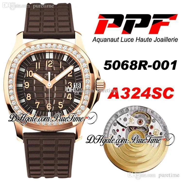 Ppf 5068r-001 a324sc haute joaillerie senhoras assistir mulheres rosa ouro diamante bezel marrom textura dial borracha melhor edição ptpp puretime d4