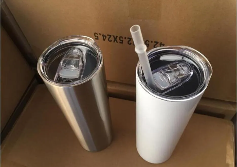 20oz skinny tumblers sublimation blanks tumbler stainless steel coffee mugs beer classic cup with lid straws zza sea shipping