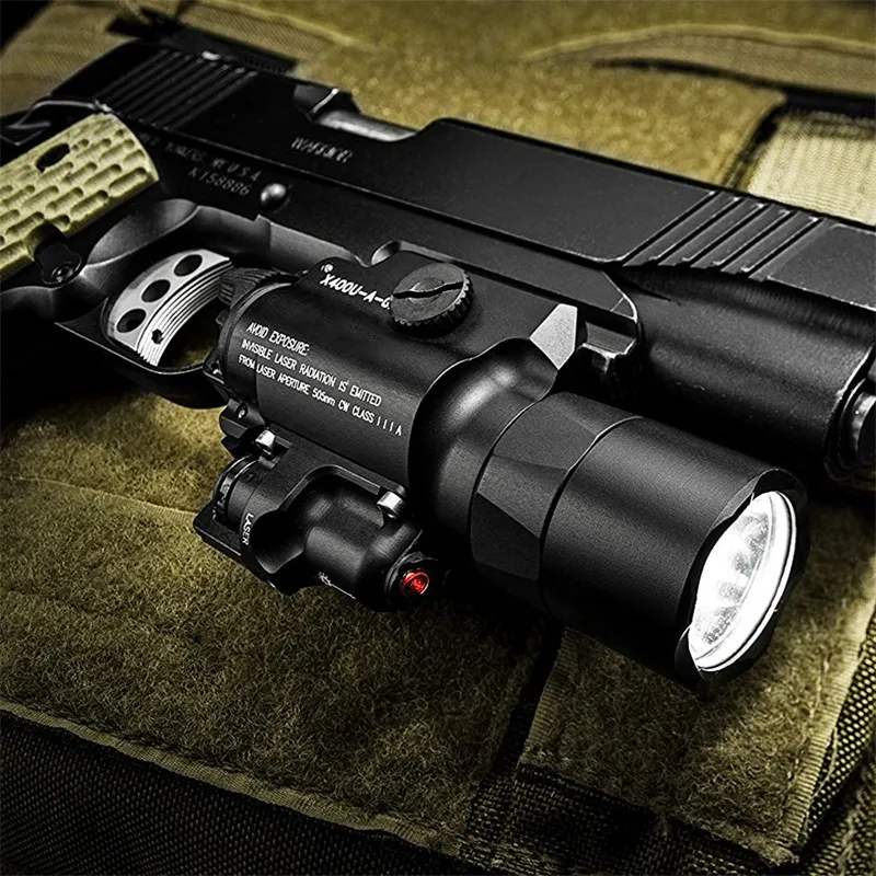Tactical X400 LED Handgun Flashlight Weapon Light With Red Laser Sight Combo For Airsoft Hunting Shooting (9)