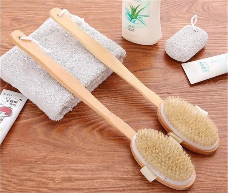 Hölzerner langer Griff, Körpermassage, Bad, Dusche, ovale Badebürste, weiche Borstenbürste, SPA-Körperbürsten, Gesundheitsbadebürste T9I00937