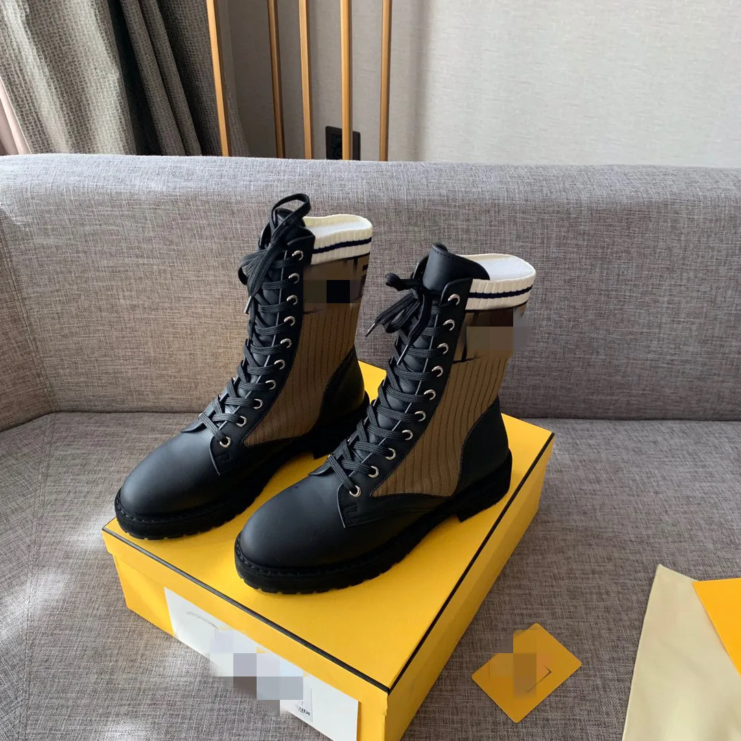 Vente chaude-Designer Femmes Bottes Noir En Cuir Verni Bout Rond Motif tissé Kaki Plate-Forme Chaussures De Haute Qualité