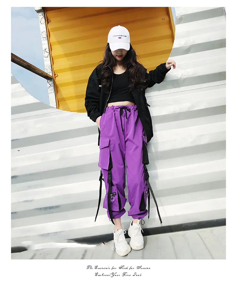 High Quality Purple Cargo Pants With Large Pockets For Women Loose