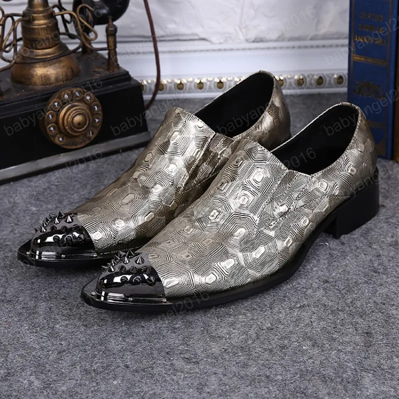 Plus Size Fashion Metal Pointed Toe Rivet Men Genuine Leather Shoes ...