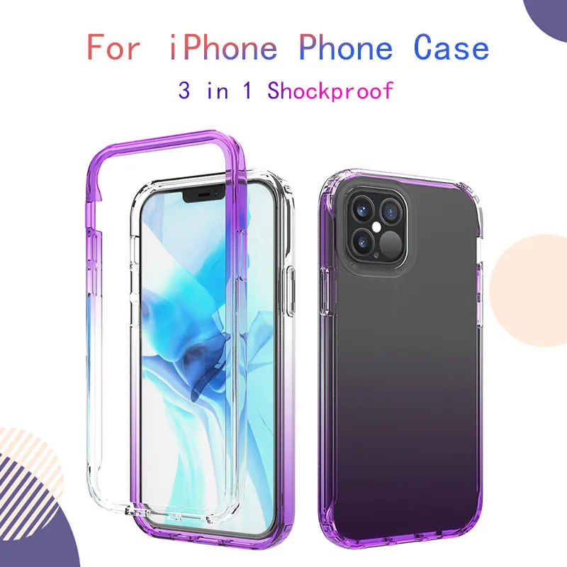 iPhone 12 Pro Max Gradient Border Phone Case 3 IN 1 Soft TPU Anti-Fall Shockproof 보호 커버 iPhone XS 11 8