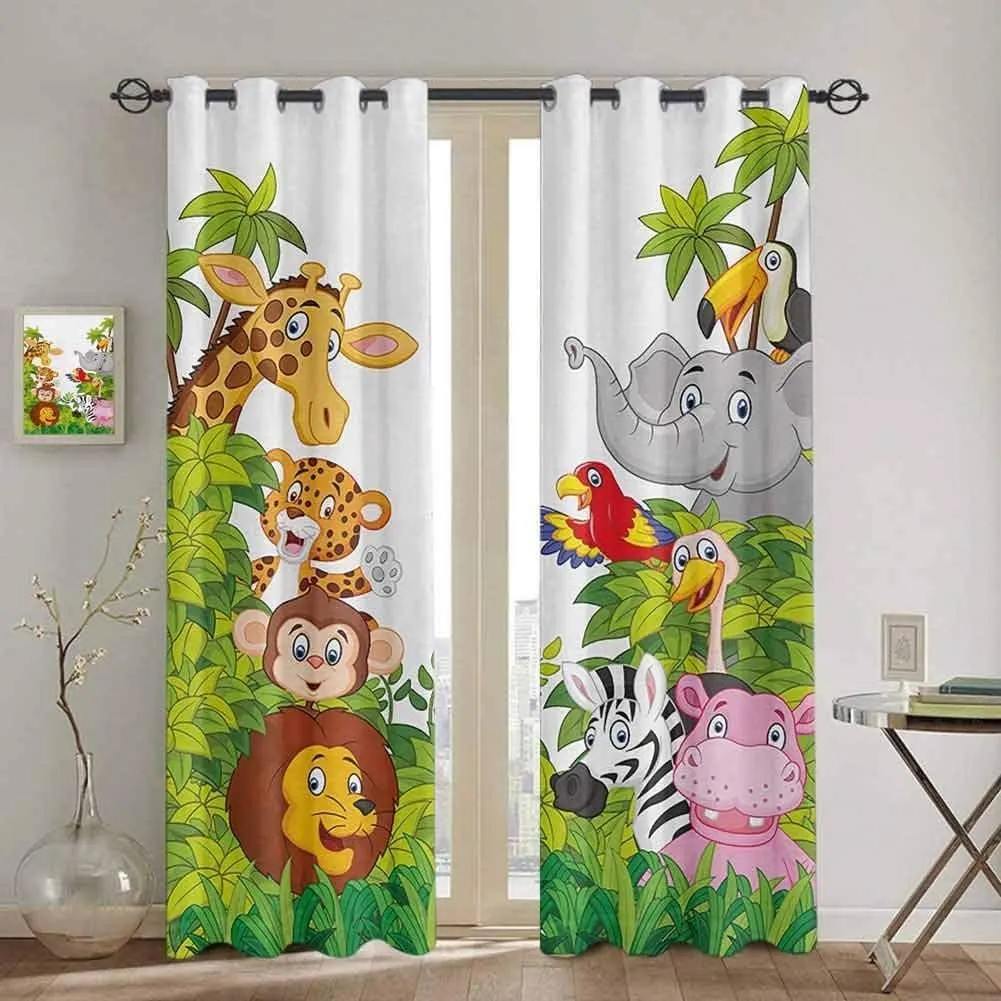 침실 주방 커튼 만화 동물원 동물 컬렉션 정글 아이 창 커튼 커튼 거실 장식 항목 LJ201224
