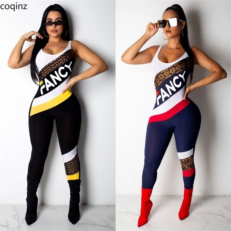 Plus Size Neon Bodycon white jumpsuits for Women Sexy Evening Wear with Mono Monogram AL038 T200509