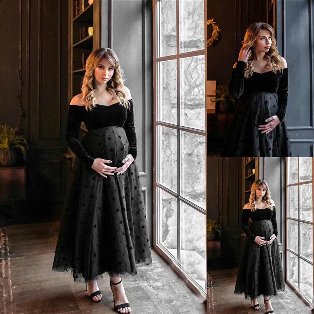 Off-Shoulder Black Velvet Evening Dress for Pregnant Women with Long Sleeves and Tiered Lace, Ankle-Length A-Line Gown with Built-in Bra from Dhgate Evening Dresses - price 110.73 Off-Shoulder Black Velvet Evening Dress for Pregnant Women with Long Sleeves and Tiered Lace, Ankle-Length A-Line Gown with Built-in Bra from Dhgate Evening Dresses - price 110.73