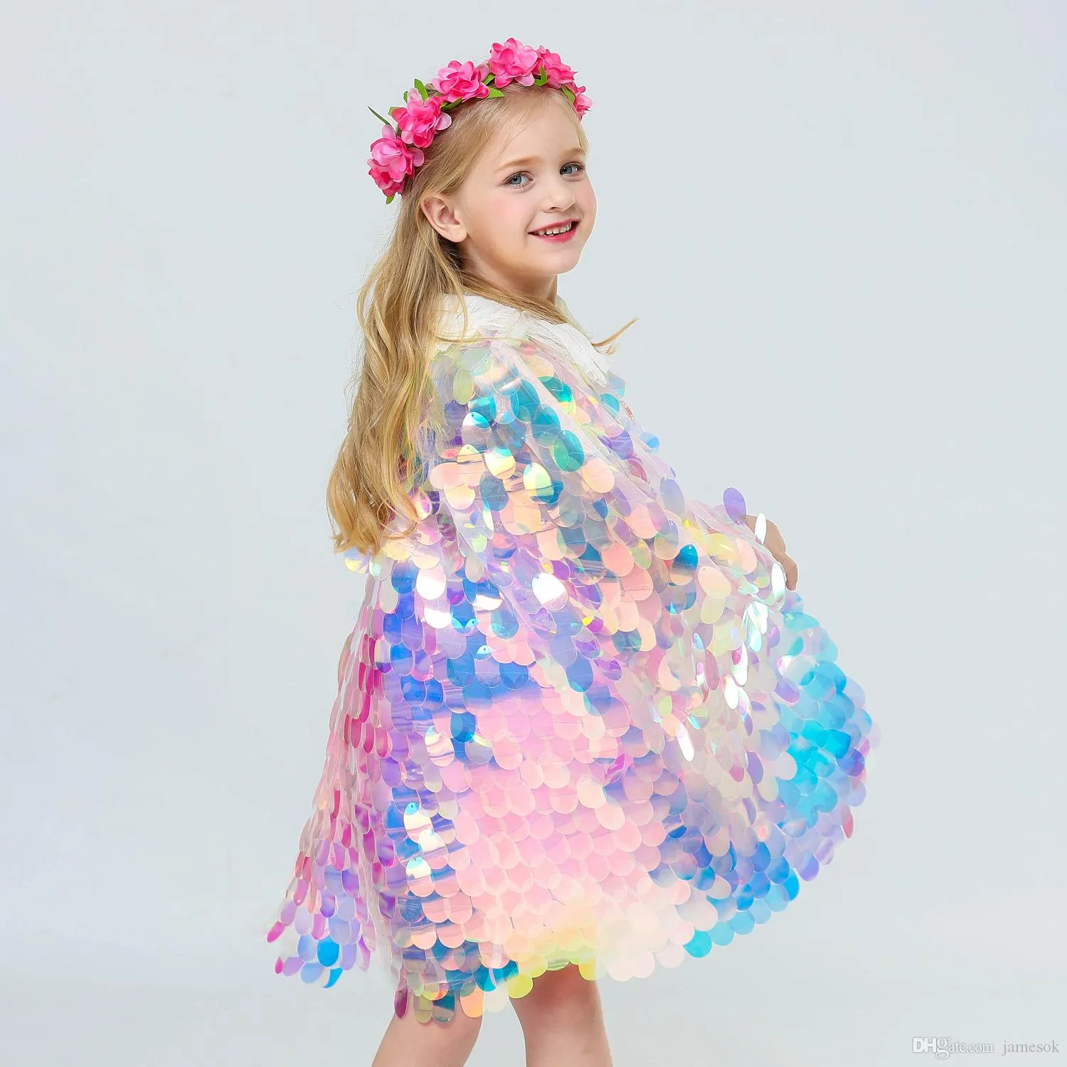 Kid Love Girls Sequin Cloak Shiny Mermaid Cute Princess Sweet Cloac