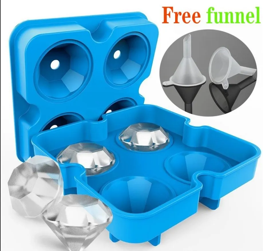 4 células diamante sorvete ferramentas de bola de bola de silicone cubo bandeja uísque de uísque moldes forma de chocolate molde para barra de festa