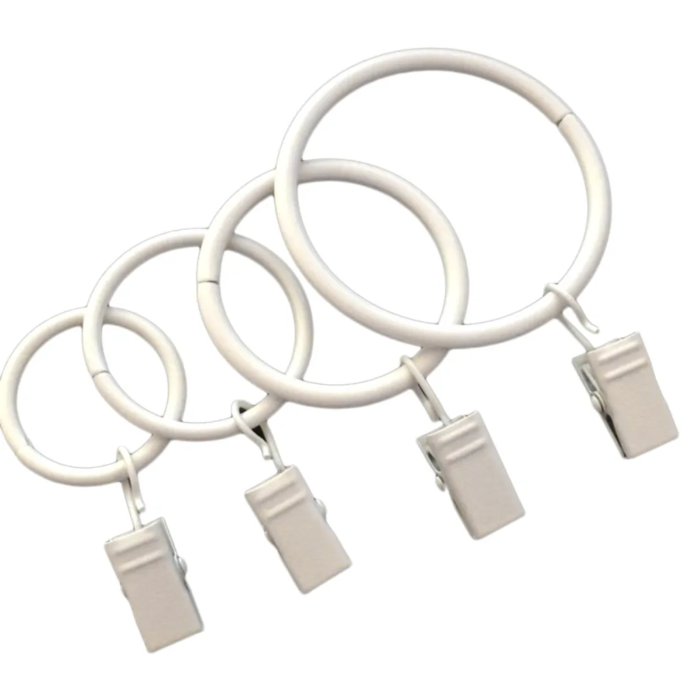 10 pezzi/set Set di accessori per il bagno Anelli per tende in metallo con clip per docce Bagno Camera da letto Soggiorno Anelli per tendaggi per finestre (bianco)