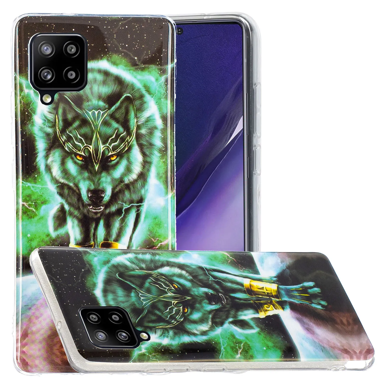 Wolf Luminous Soft TPU -fall för Samsung Galaxy S21 Ultra S21 Plus A42 5G Butterfly Flower Lace Cat Leopard Tiger Glow in Dark Gel Back Cover