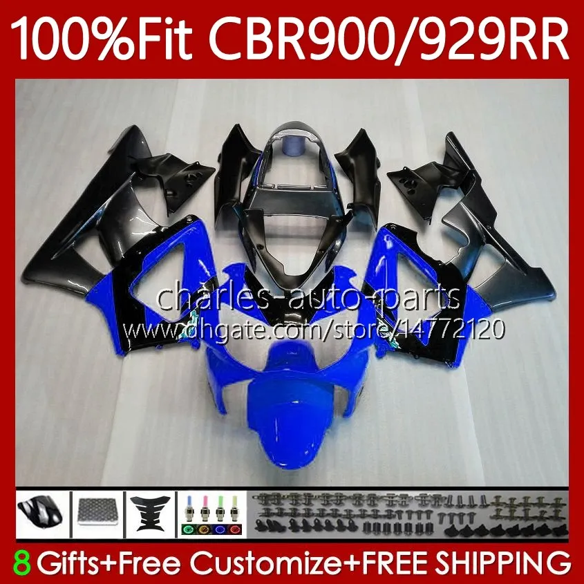 OEM-Karosserie für HONDA CBR900 CBR929 RR 900CC 929CC 2000 2001 68No.123 CBR 900 929 RR CC CBR929RR Blau Schwarz 00-01 CBR900RR CBR 929RR 900RR 00 01 Einspritzverkleidungsset