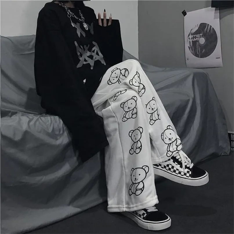 HOUZHOU Style coréen pantalon à jambes larges dessin animé imprimé Harajuku pantalon Streetwear automne mode pantalon de survêtement décontracté femme 220226