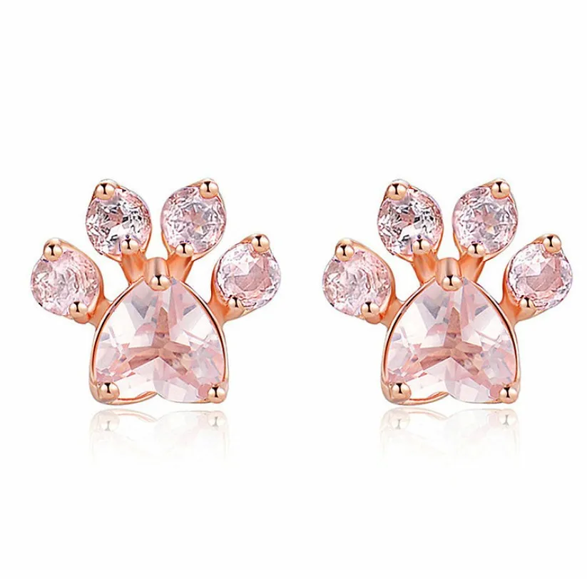 Chaude À La Mode Mignon Chat Patte Boucles D'oreilles Pour Les Femmes Fashiong Or Rose Boucle D'oreille Rose Griffe Imprimer Ours Et Chien Patte Boucles D'oreilles