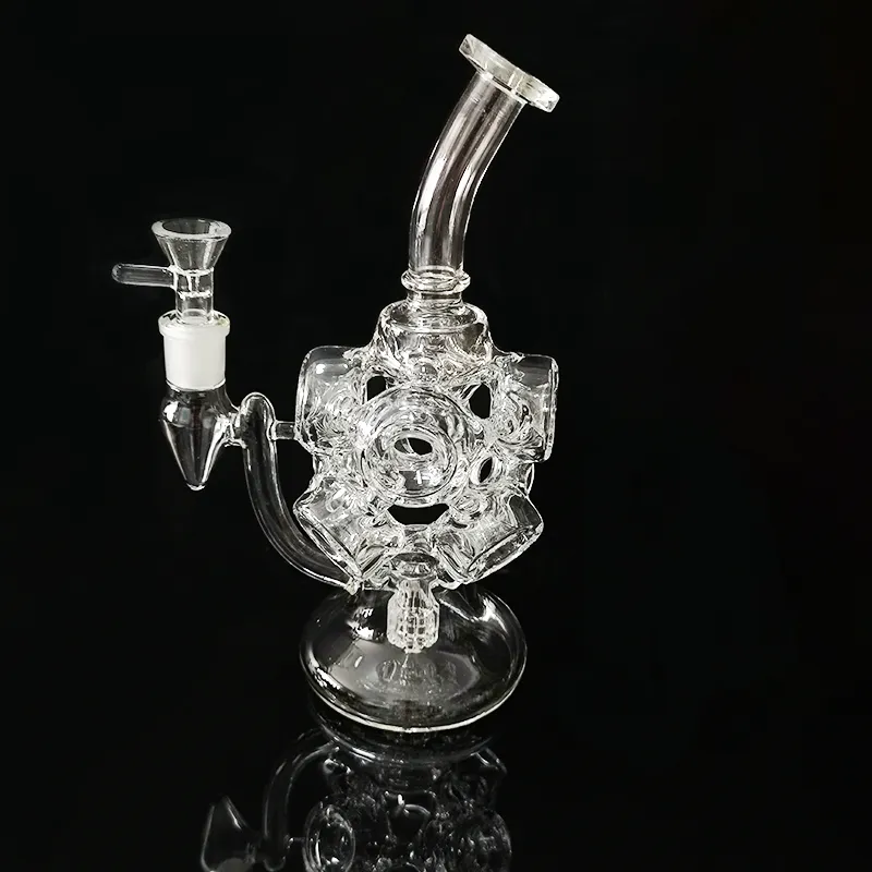 9.4 polegadas fumar tubulação reciclador de Óleo Dab Rigs Transparentes Shisha Hookahs Oito Círculo Grosso Vidro Bongs Clear 14mm Tubos de Água Fresco Presentes