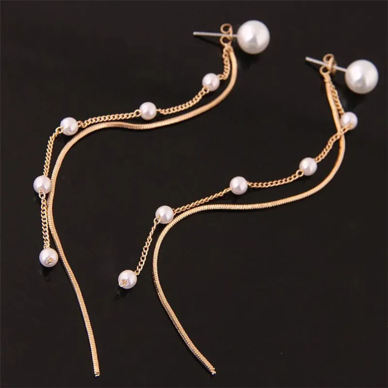 Новые старинные серебряные золотые длинные цепные серьги Серьги Simple Pearl Snake Chaincle Серьги для женщин Tassel Серьги